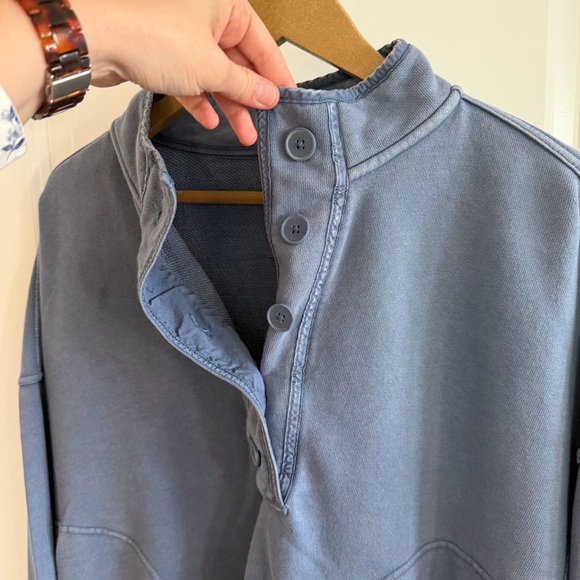 Aerie Cozy Hoodie Womens Large Dusty Blue Partial Button Oversized Boho Pockets - Picture 3 of 11